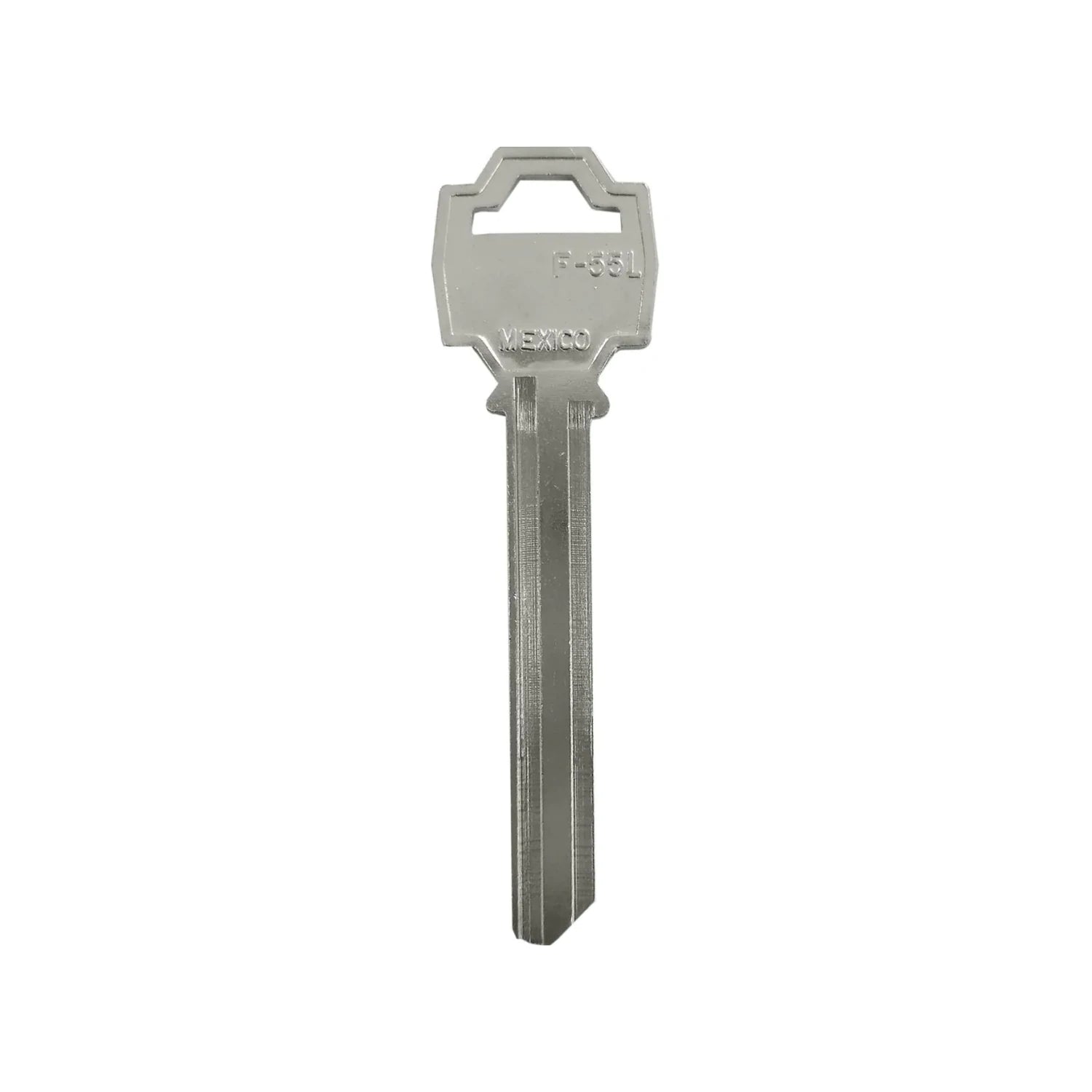Forja de llave F-55L niquelada, fabricada en México, para duplicado de llaves