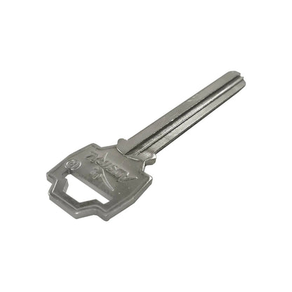 Forja de llave virgen TRUSTY niquelada, tipo doble ranura, para cerrajería y duplicado de llaves especializadas.