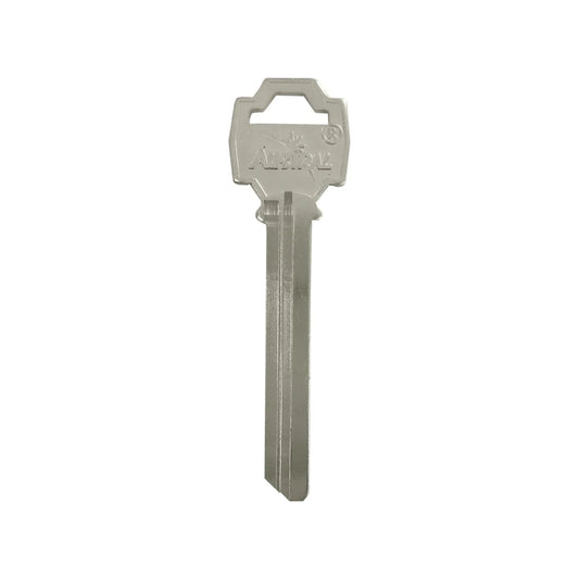 Forja de llave virgen ASTRAL niquelada para duplicado de seguridad, material metálico brillante.