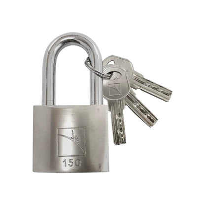 Candado de seguridad metálico plateado con 3 llaves, modelo 150, para protección de puertas y portones