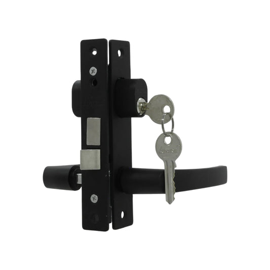 Cerradura de puerta de aluminio negra Austral con manija, llaves, deadbolt y pestillo para seguridad residencial