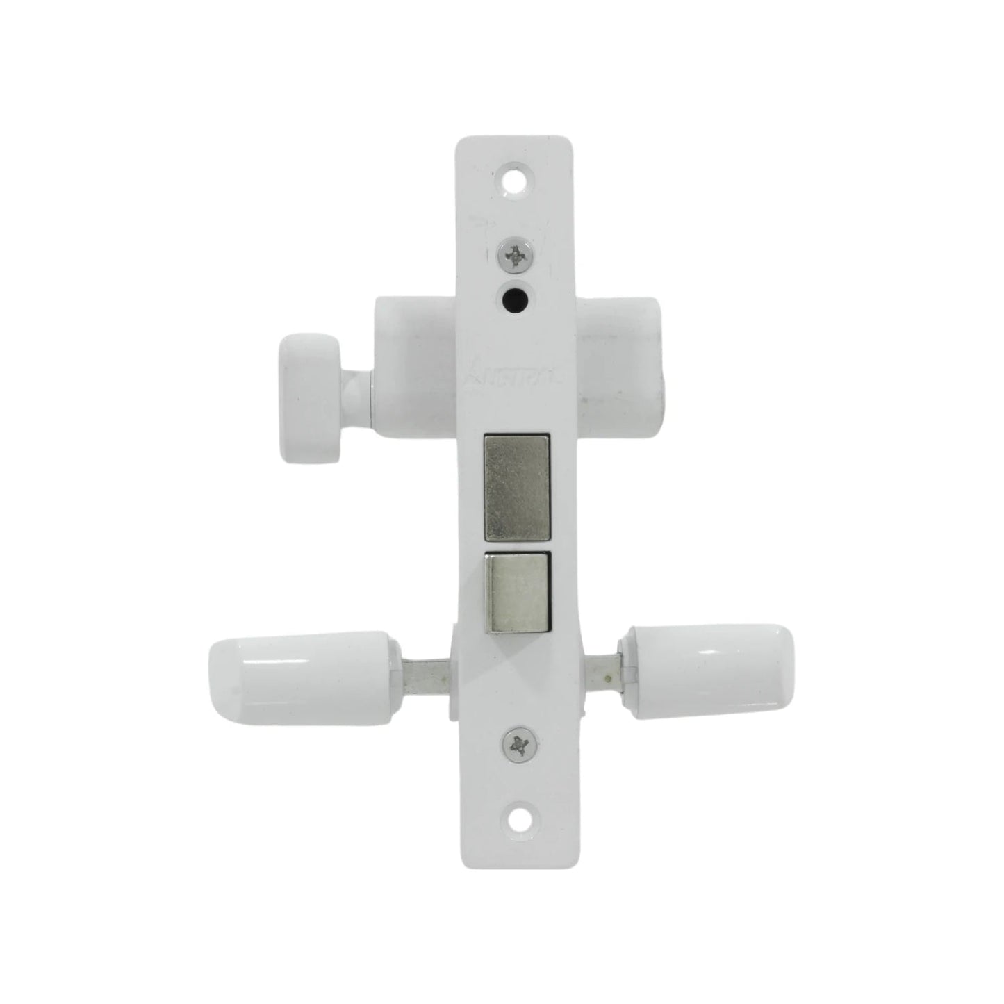 Cerradura blanca Austral para puerta de aluminio, doble pestillo y manillas