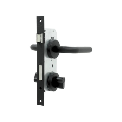 Cerradura de palanca negra DOXX para puerta interior con mecanismo de mortaja, pestillo y seguro de privacidad