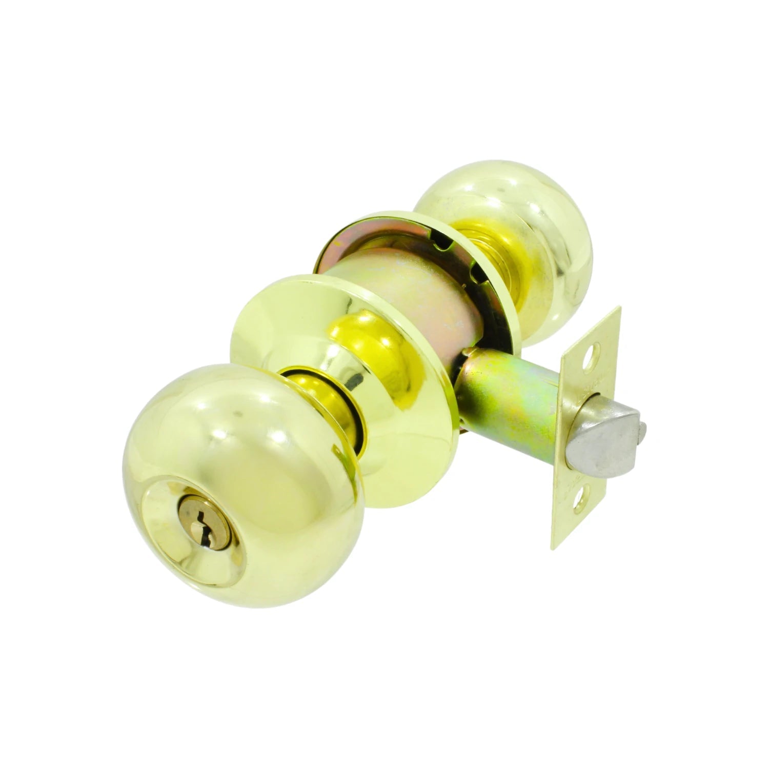 Cerradura de pomo esférico dorada brillante con llave, para puerta de recámara o interior