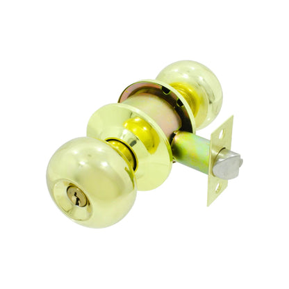 Cerradura de pomo esférico dorada brillante con llave, para puerta de recámara o interior