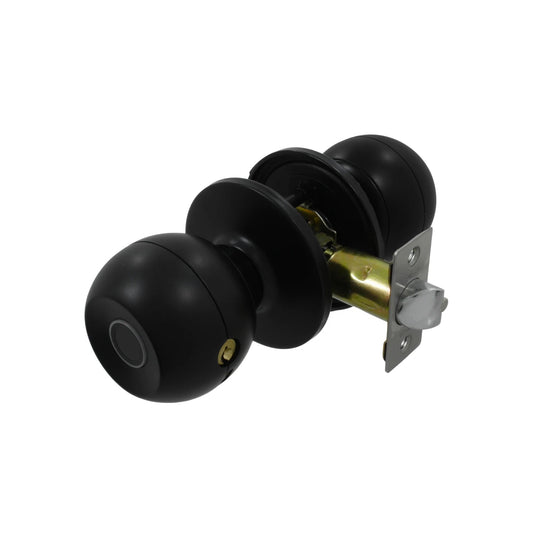 Cerradura inteligente negra de huella dactilar para entrada principal, estilo perilla