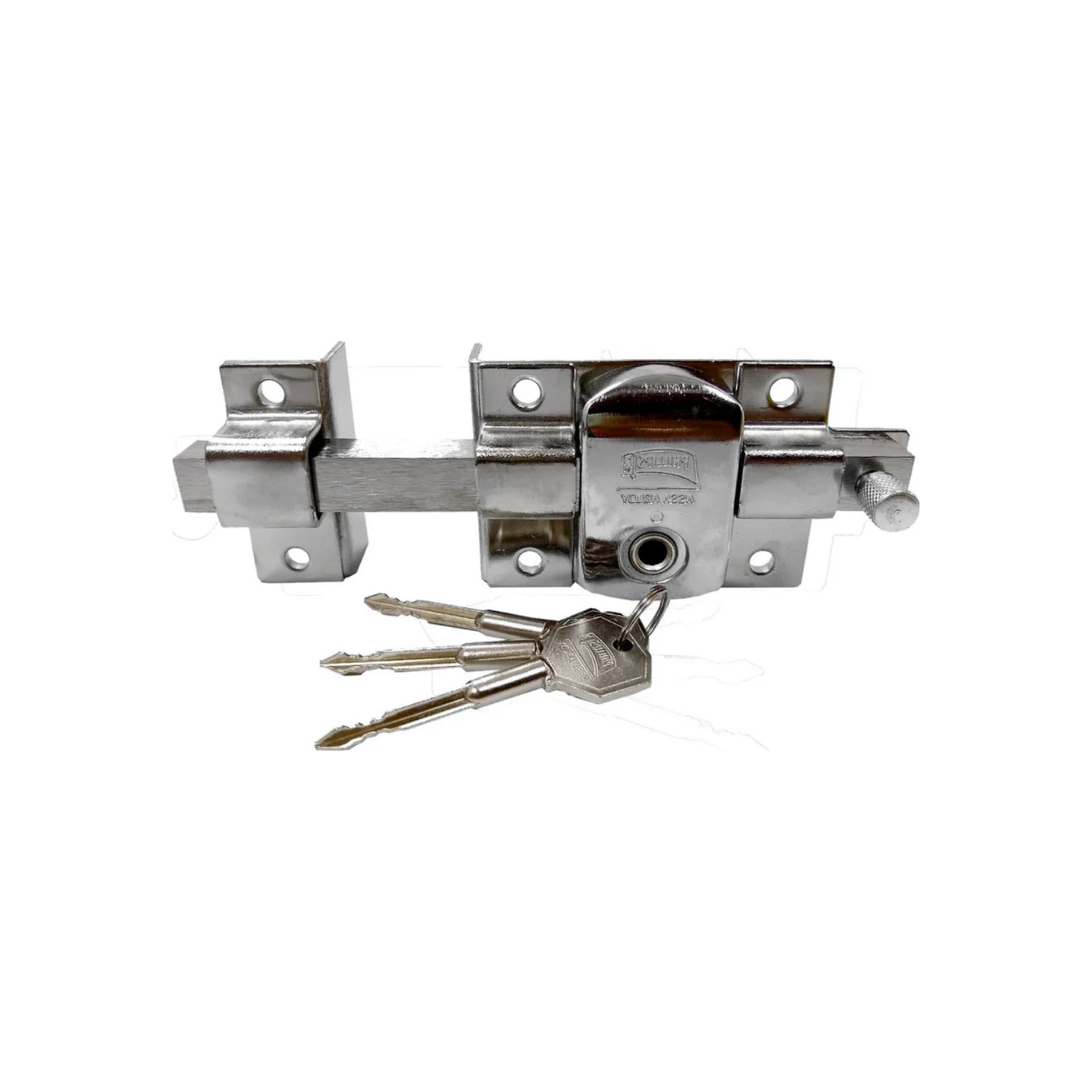 Cerradura de barra fija Phillips cromada con 3 llaves, seguro de sobreponer para puertas.