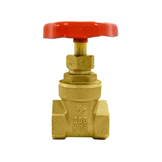 Válvula de compuerta 1/2" de latón roscable con volante rojo, 200 WOG para agua, aceite y gas.