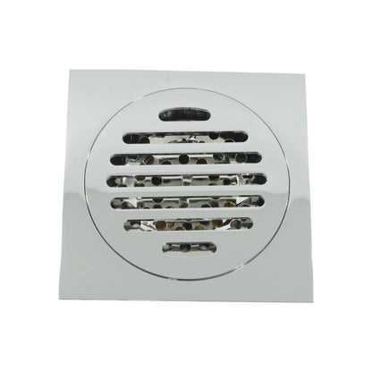Coladera de piso cuadrada cromada con rejilla redonda, desagüe anti-cucarachas para baño o regadera.