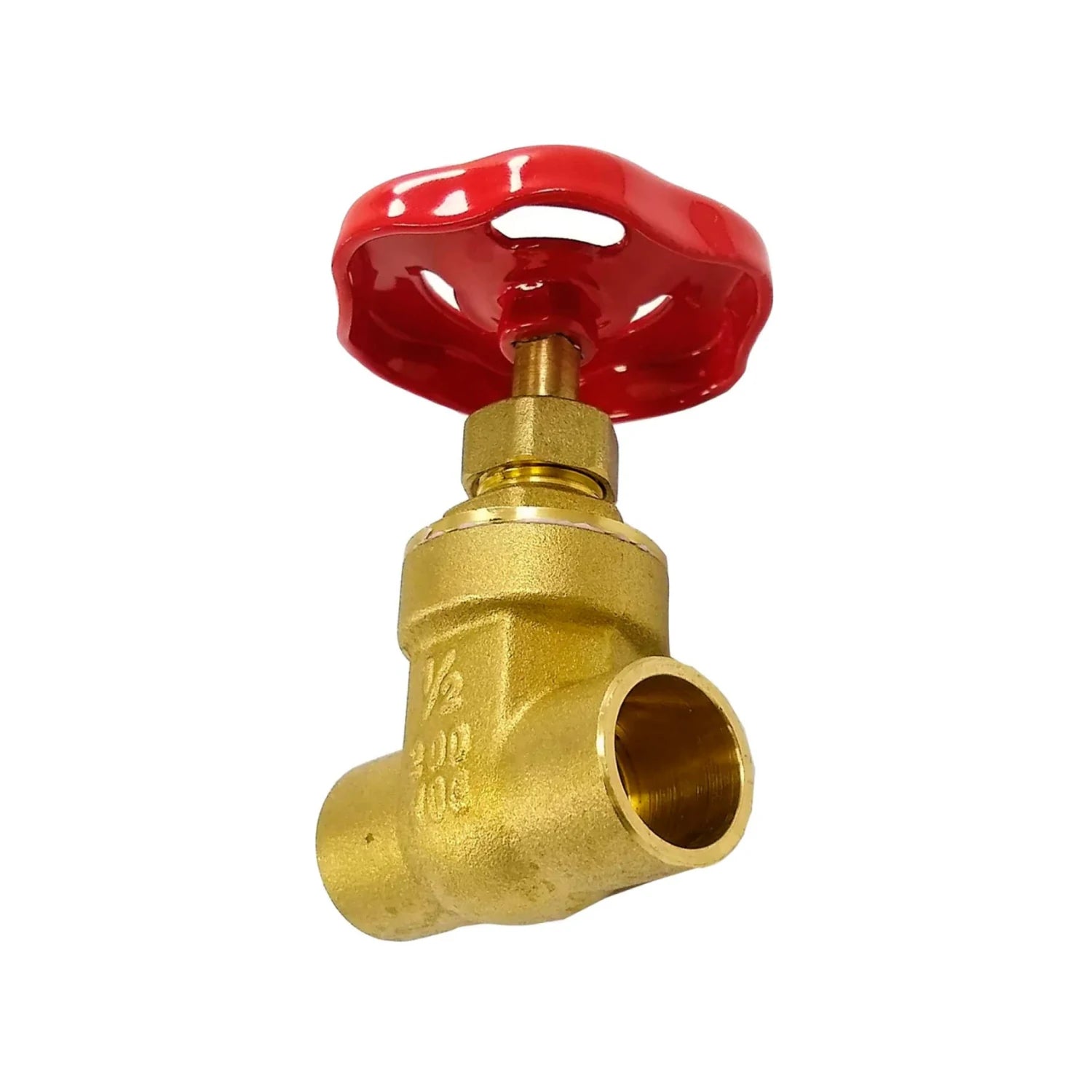 Llave de paso de compuerta 1/2" soldable de latón con volante rojo para instalaciones de fontanería