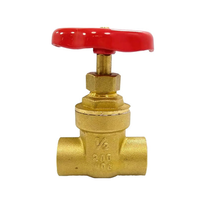 Llave de paso de compuerta de latón 1/2 pulgada roscada con manija roja para control de flujo de agua