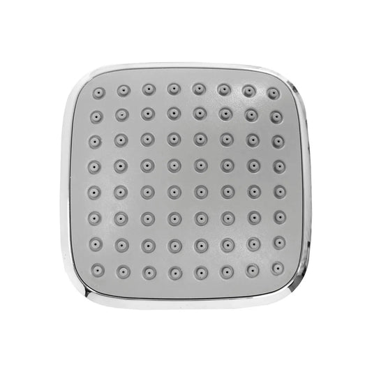 Regadera cuadrada cromada con panel de boquillas gris para baño moderno