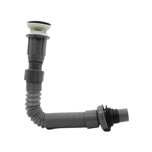 Cespol flexible de plástico gris para lavabo o fregadero con manguera corrugada y adaptador de desagüe