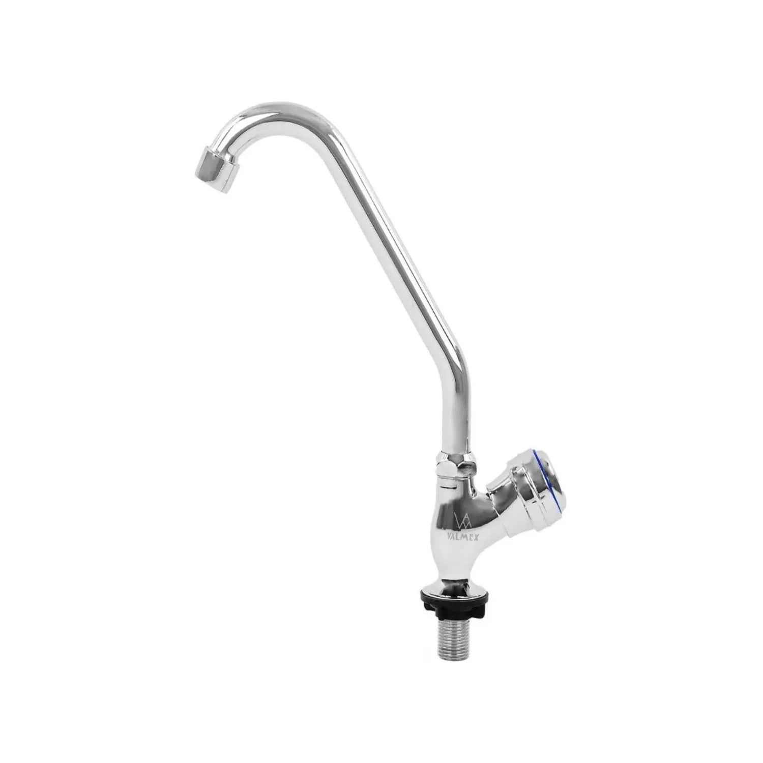 Llave individual Valmex para fregadero, tipo bar, acabado cromado brillante, caño curvo.