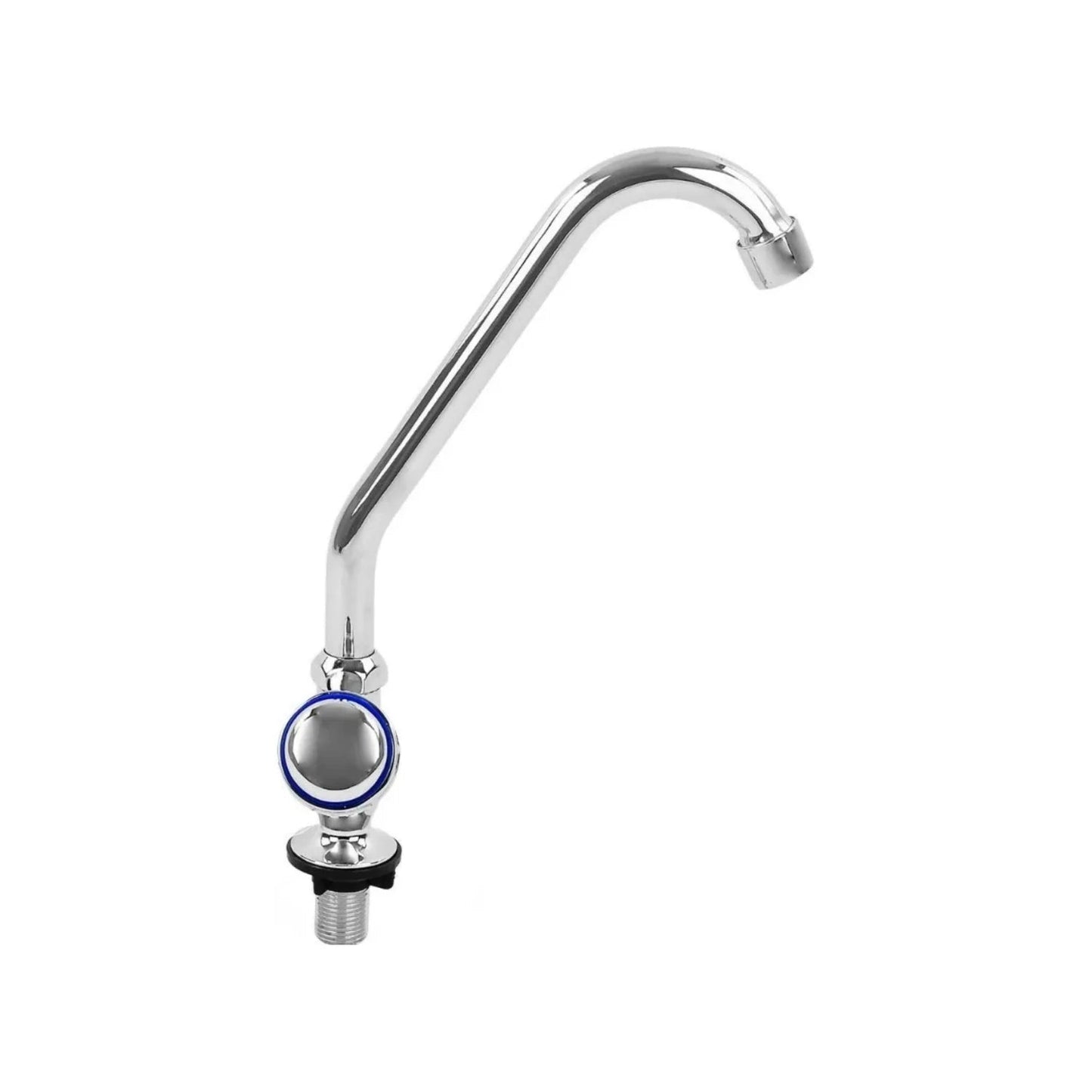 Llave de agua individual para fregadero de bar, diseño cuello de ganso cromado brillante con detalle azul