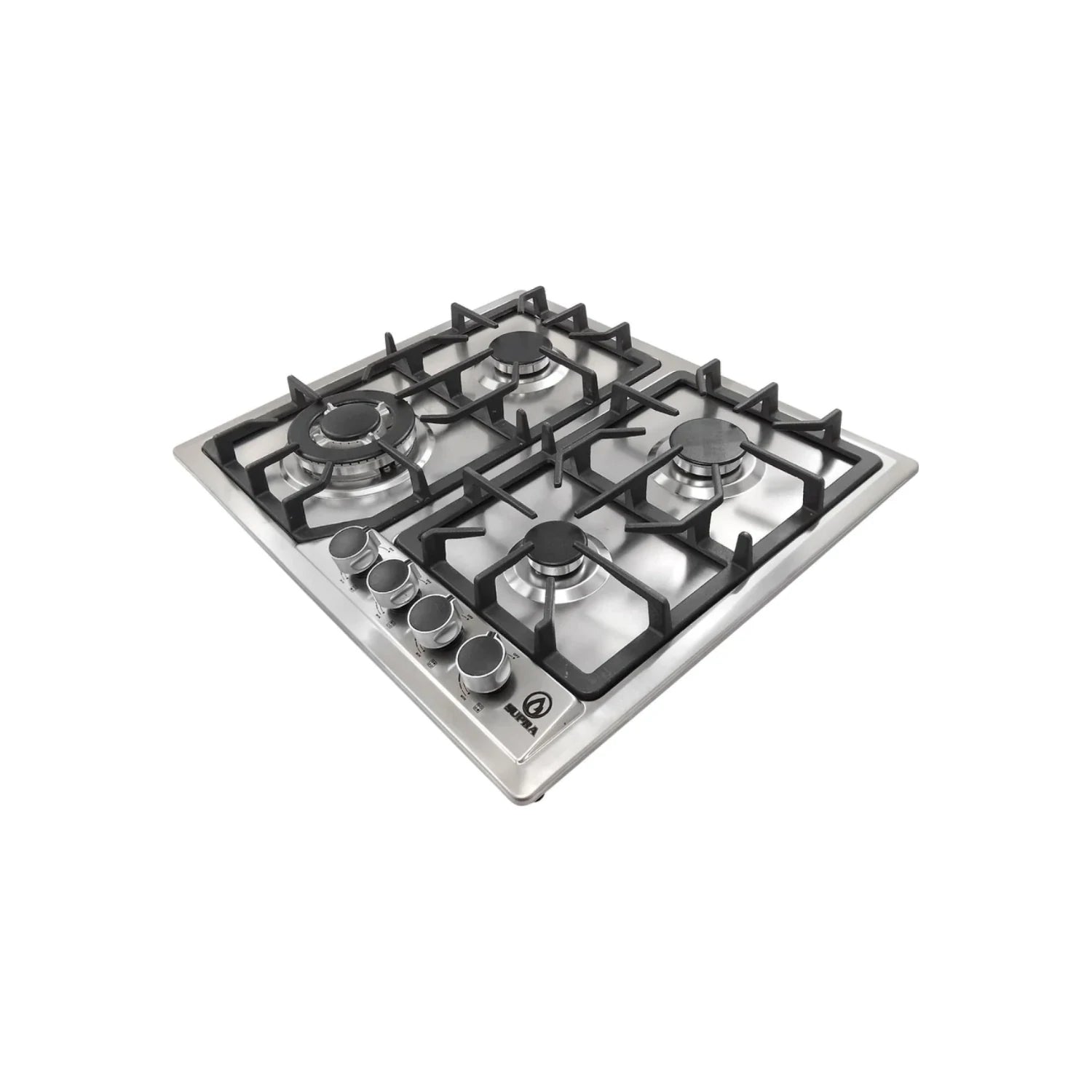Parrilla de cocina empotrable Supra con 4 quemadores a gas de acero inoxidable.