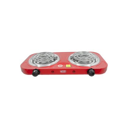 Parrilla eléctrica portátil roja de 2 quemadores Super Flama para cocina