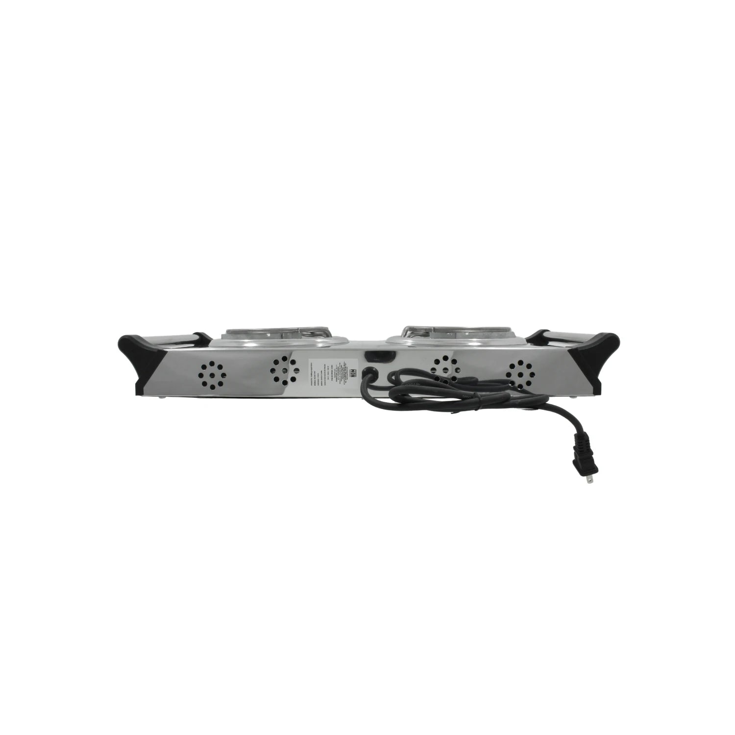 Parrilla eléctrica doble con 2 quemadores compactos plateados, ideal para cocina portátil o sobremesa