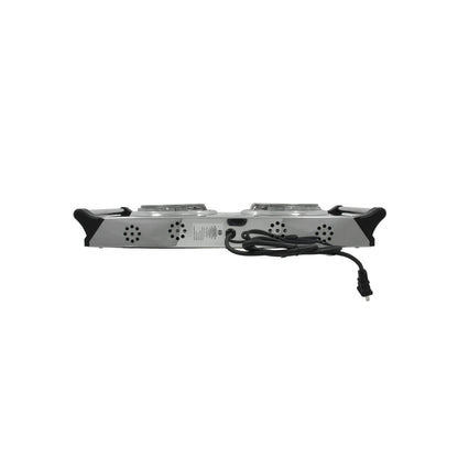 Parrilla eléctrica doble con 2 quemadores compactos plateados, ideal para cocina portátil o sobremesa