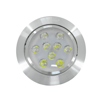 Lámpara panel LED redonda empotrable de aluminio plateado con 9 focos luminosos, ideal para iluminación moderna