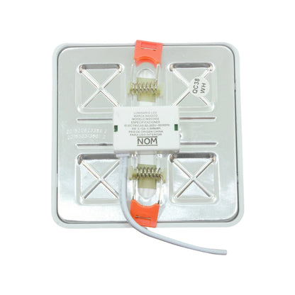 Reverso lámpara panel LED Maigoo MG03402 cuadrada blanca, 8W, con driver 85-265V y clips de sujeción empotrables.