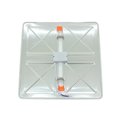 Panel LED cuadrado 20W empotrable, vista trasera con resortes y cableado