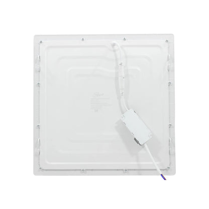 Lámpara panel LED cuadrada blanca Maigoo, vista trasera con driver y cables de conexión para instalación empotrada