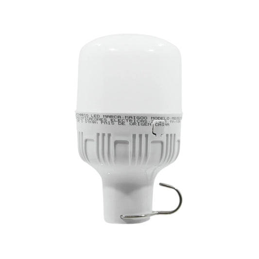 Lámpara LED recargable Maigoo MG05205 blanca 10W USB con gancho para iluminación de emergencia y camping.