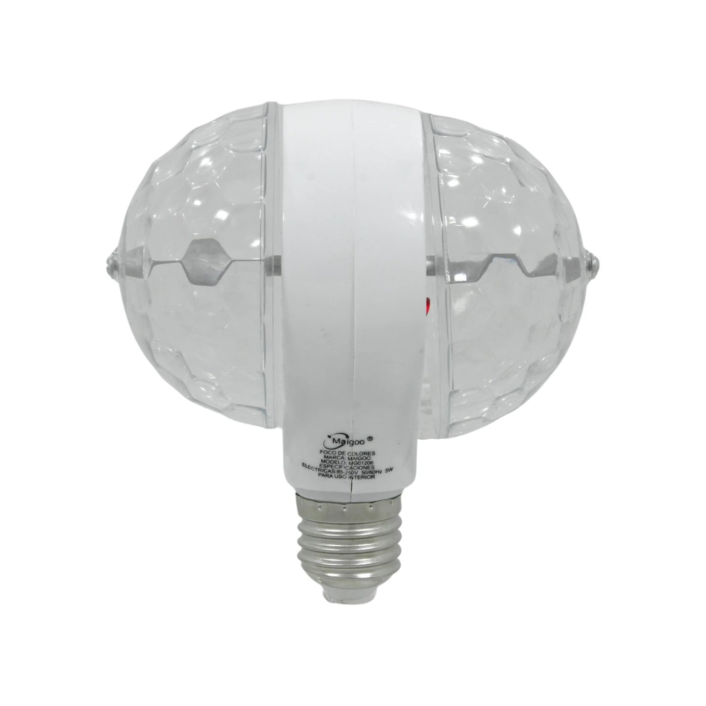 Foco LED doble giratorio Maigoo 5W, lámpara multicolor para luz disco y fiestas, rosca estándar, uso interior.