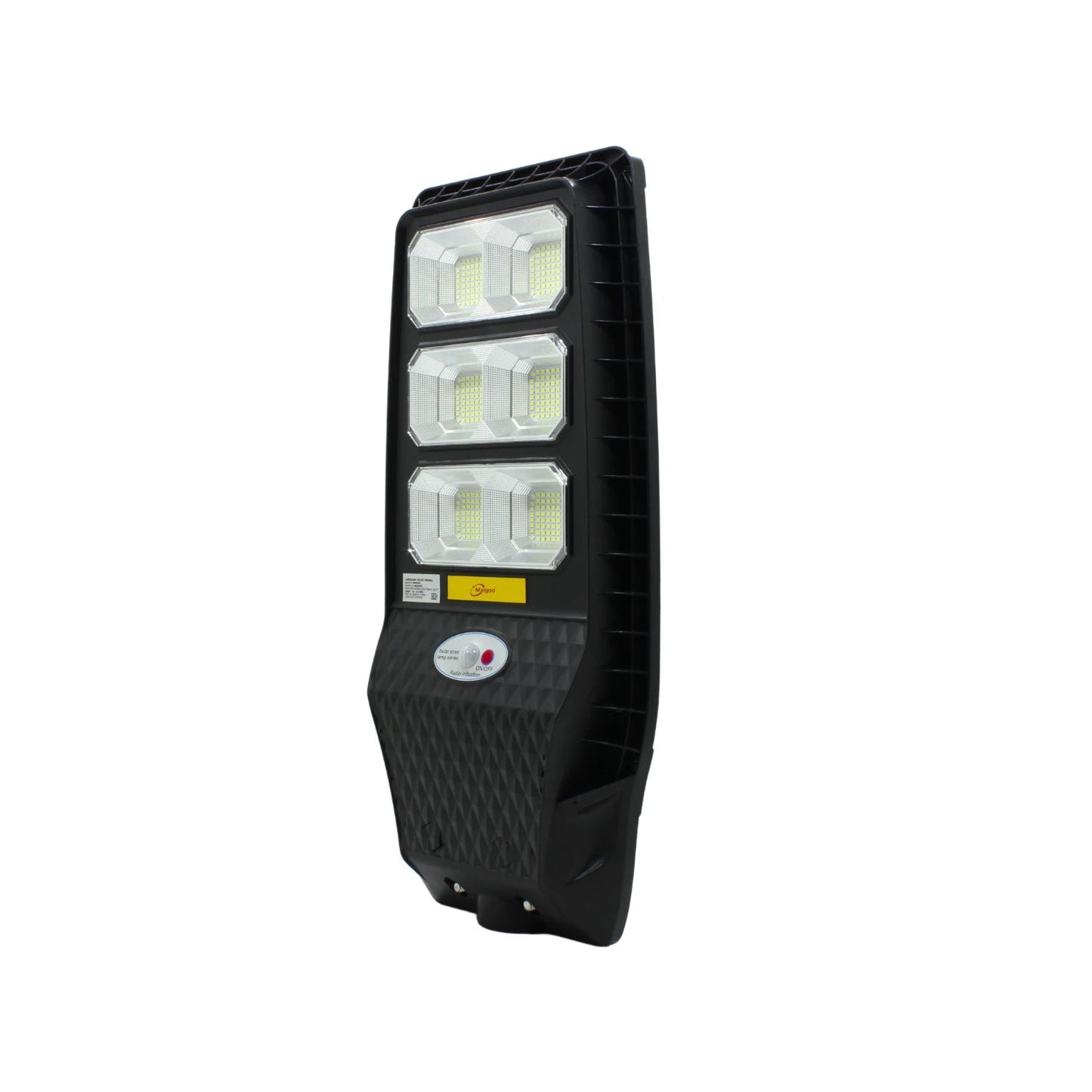 Lámpara suburbana solar LED Maigoo negra 300W con sensor de movimiento, diseño tipo diamante para exteriores