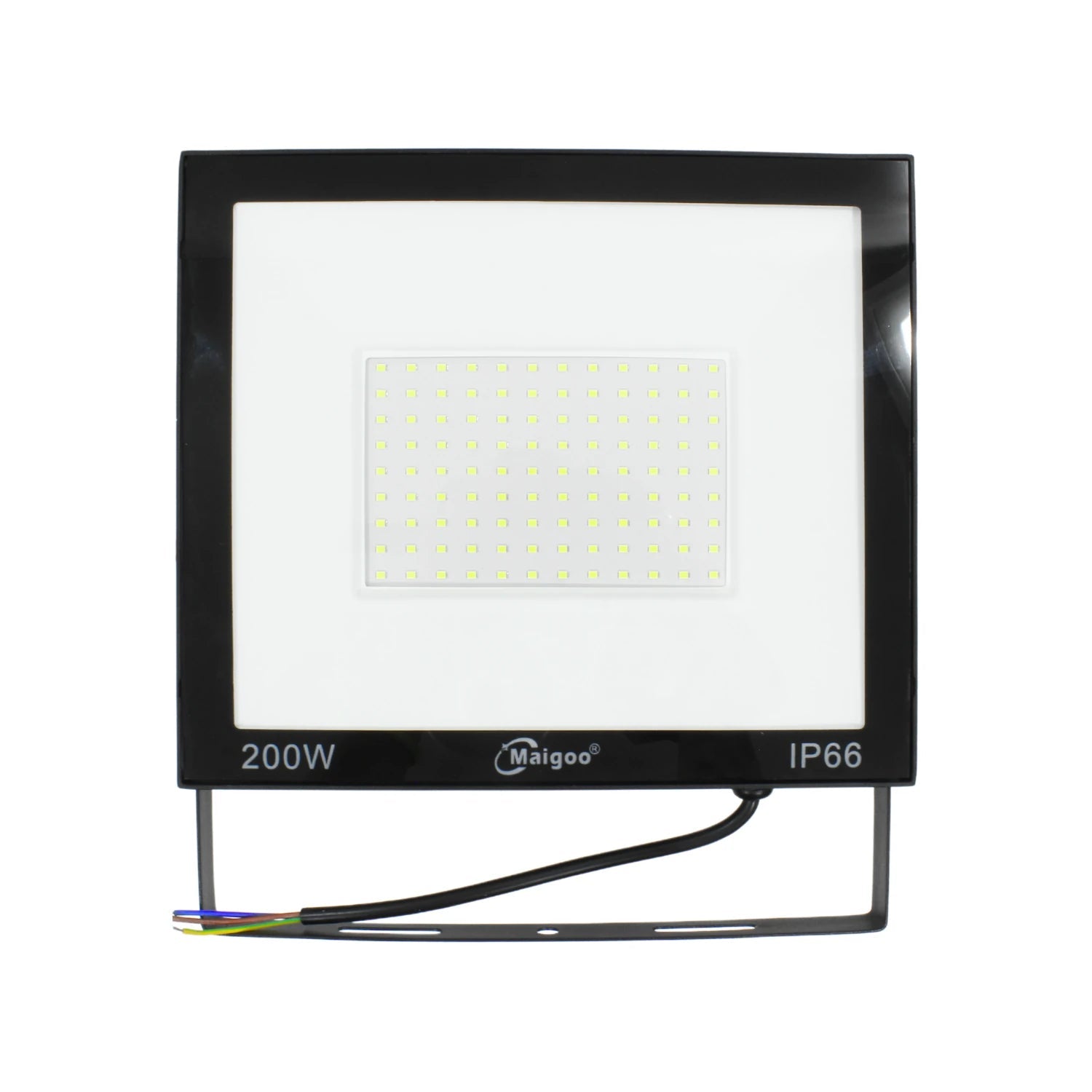 Reflector LED Maigoo negro 200W IP66 para exterior, foco de alta potencia resistente al agua.