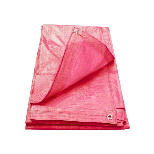 Lona roja ligera de polietileno 3x3m con ojillos metálicos; ideal para protección en exteriores y camping
