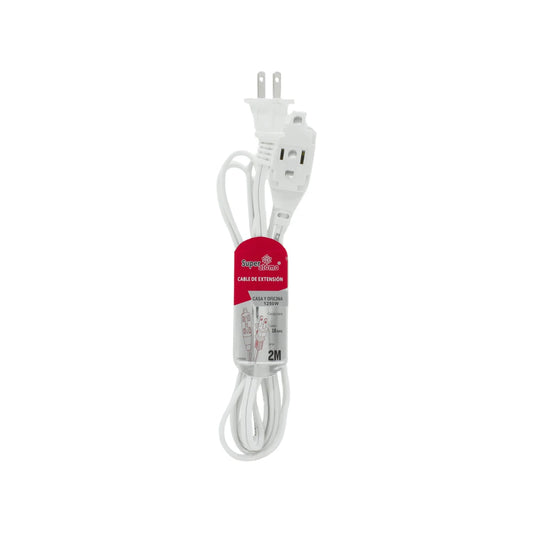 Extensión eléctrica blanca Super Átomo 2 metros, 1250W, cable 18AWG para hogar y oficina