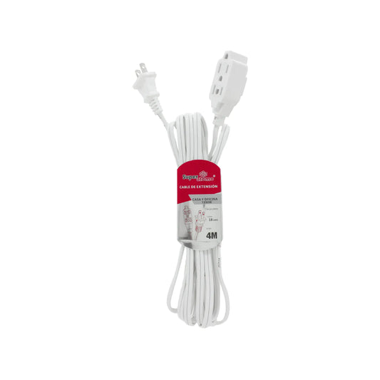 Cable de extensión blanco Super Átomo 4M, 18 AWG, 3 salidas, para casa y oficina 1250W