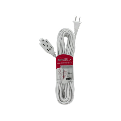 Cable de extensión blanco Super átomo 10 metros 18 AWG para casa y oficina 1250W clavija plana
