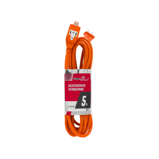Cable de extensión naranja Super Atomo 5m, 1250W, con clavija y toma, para uso interior/exterior.