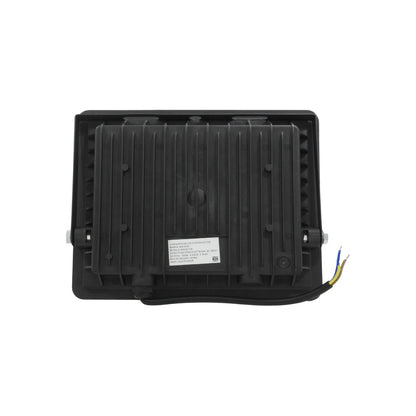Reflector LED Maigoo MG05718 negro 100W RGB multicolor para exterior, vista trasera con disipador y cables
