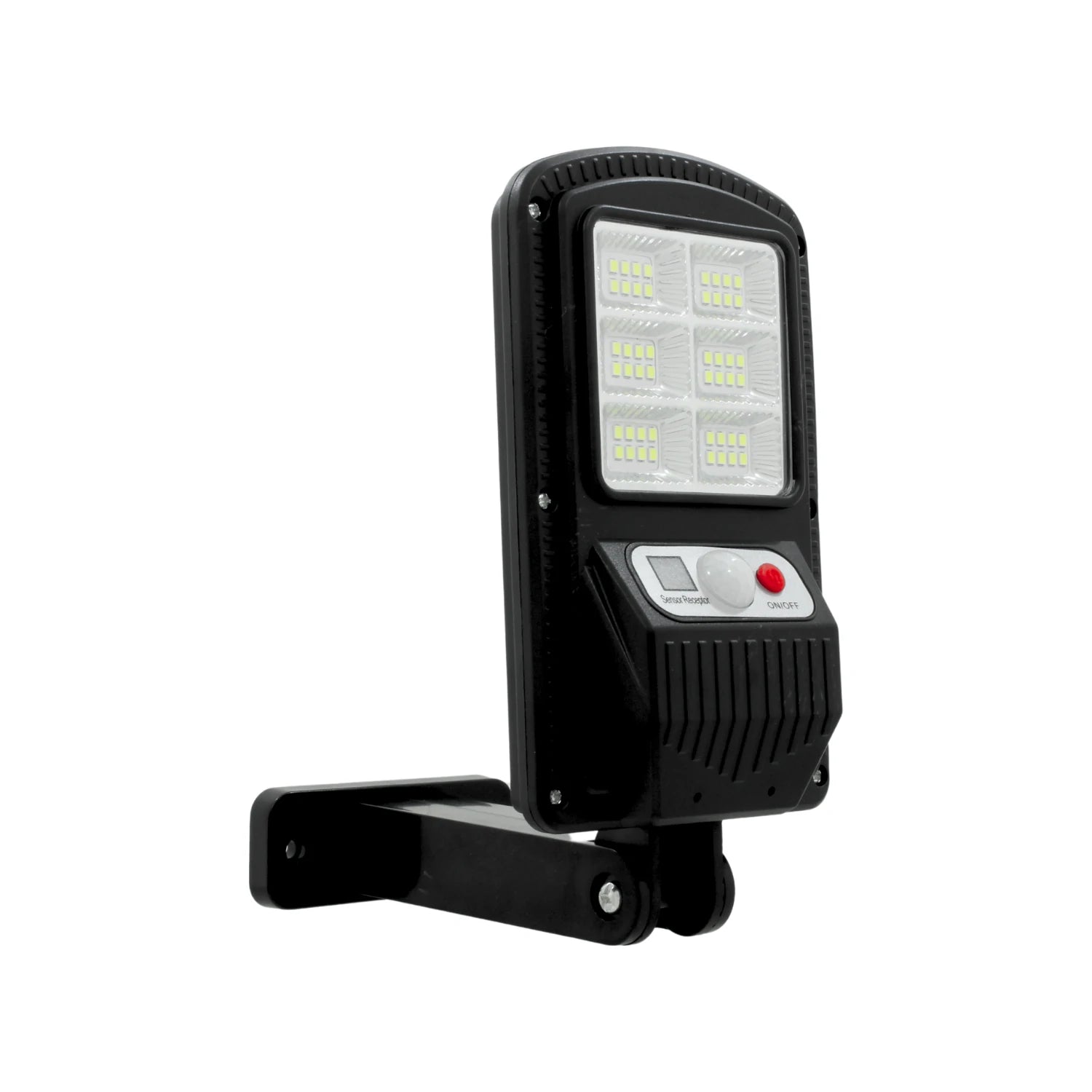 Farola urbana LED SMD 50W negra con sensor de movimiento y fotocélula, ideal para alumbrado exterior.