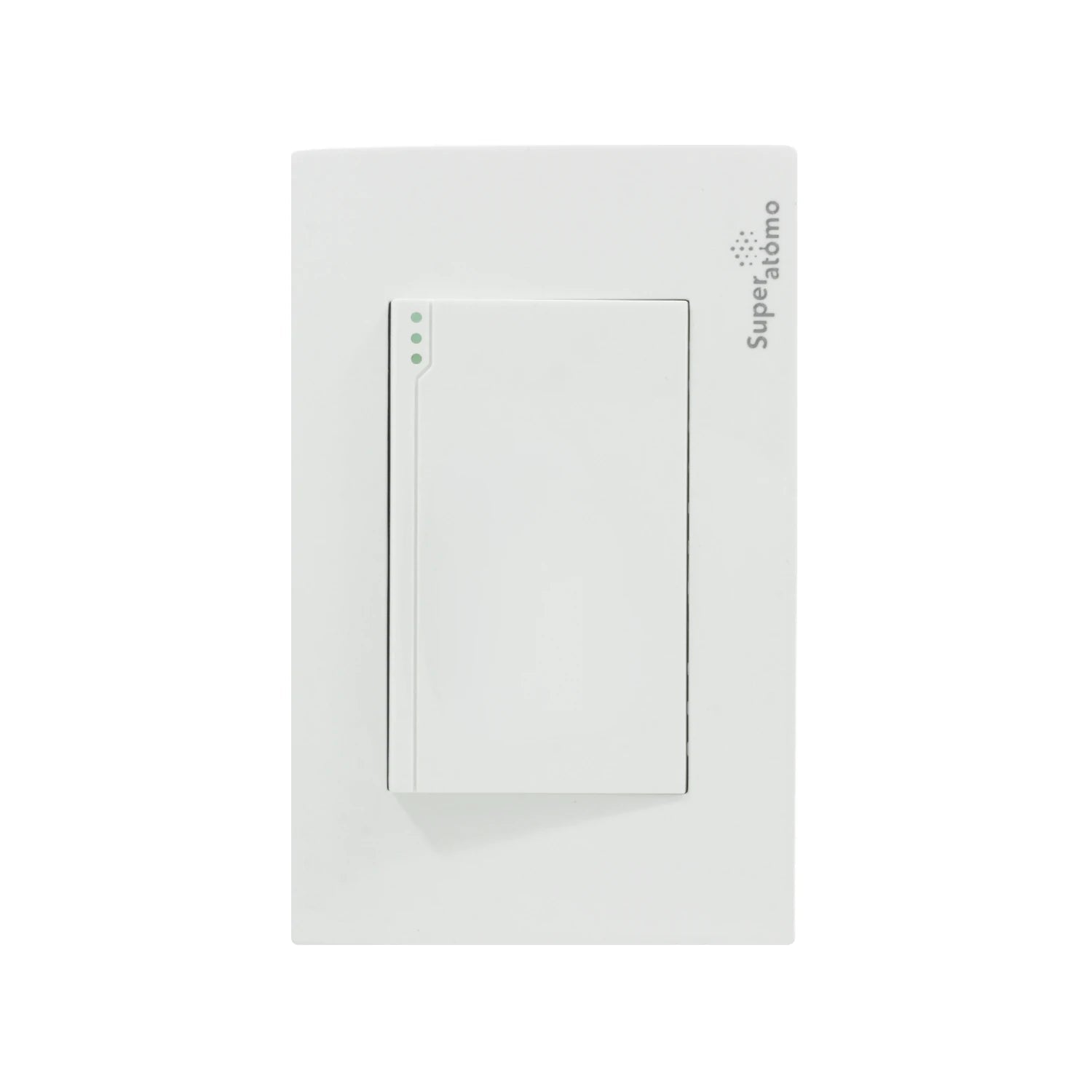 Placa blanca Super átomo para interruptor de luz de escalera, con botón pulsador y 3 indicadores LED verdes.