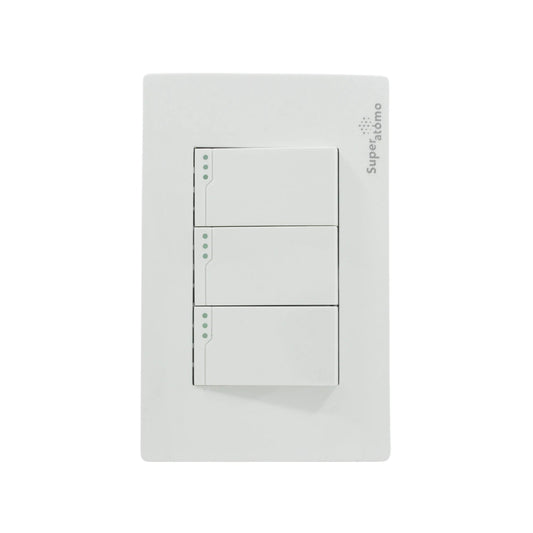 Placa eléctrica Super átomo blanca con 3 apagadores de escalera, interruptores de luz triples para pared