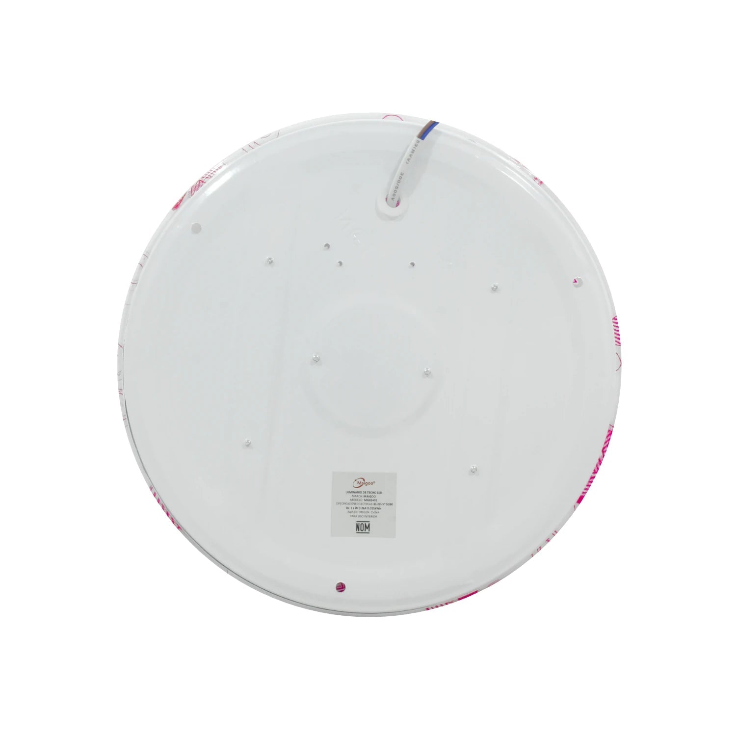 Lámpara LED de techo redonda Maigoo 15W diseño rehilete rosa, para sobreponer en interiores.