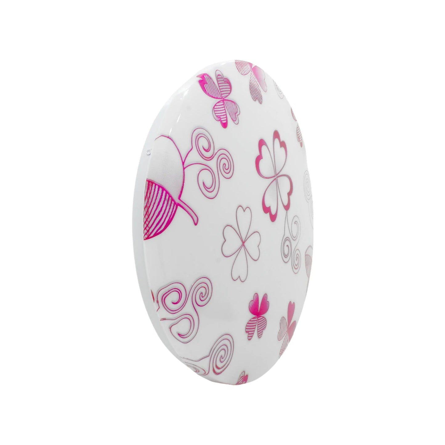 Lámpara redonda de sobreponer blanca con patrón floral rosa y tréboles decorativos