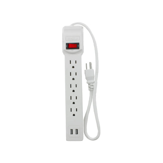 Multicontacto blanco Super átomo con 5 tomas AC, 2 puertos USB y switch de encendido/apagado para protección
