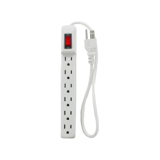 Multicontacto blanco de 6 salidas con interruptor de encendido/apagado y cable estándar