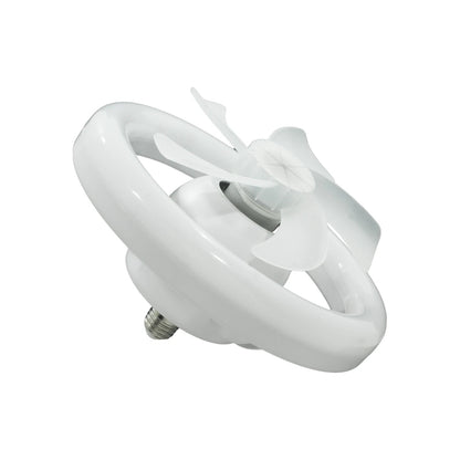 Lámpara foco espiral blanca con ventilador integrado, ideal para iluminación y ventilación de bajo consumo.
