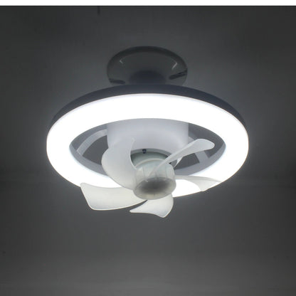 Lámpara ventilador de techo LED circular blanca, moderna y compacta. Ideal para iluminación y circulación de aire.