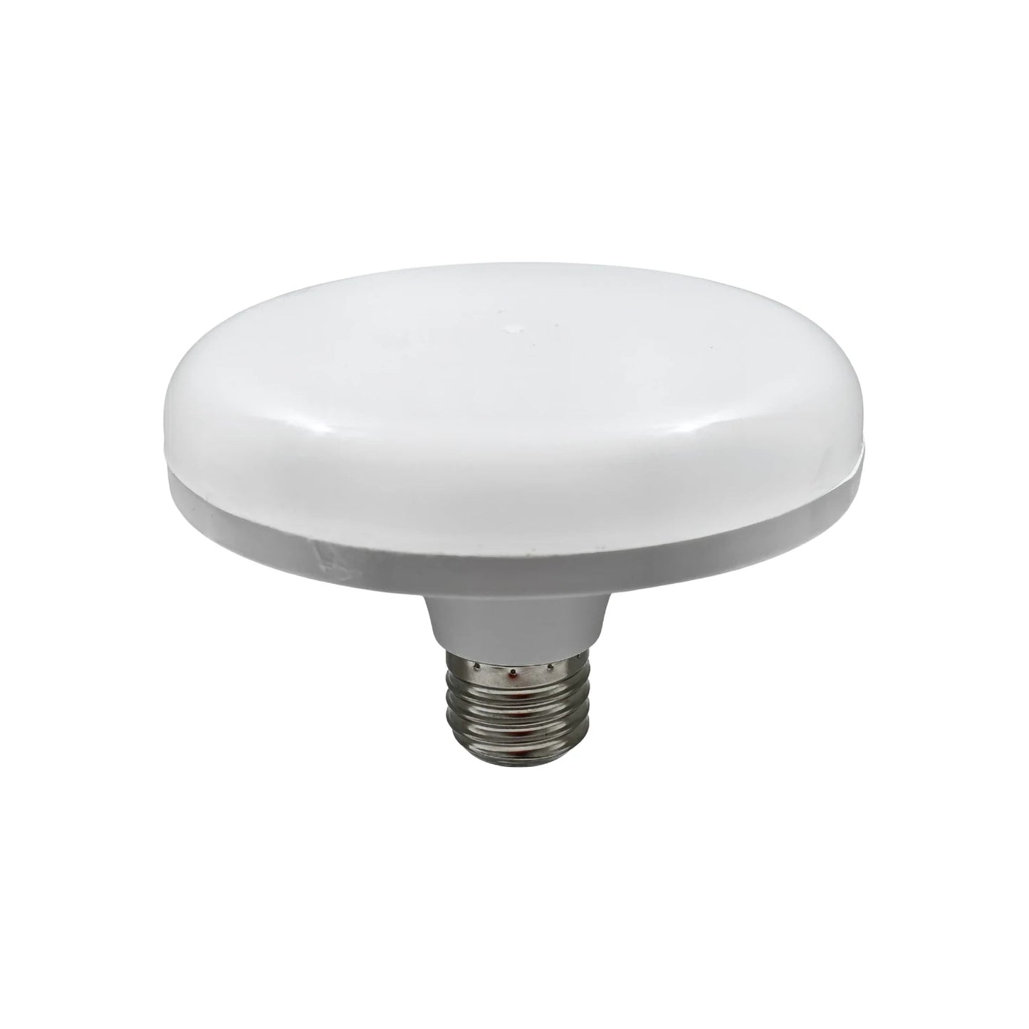 Lámpara LED redonda blanca con rosca E27, ideal para iluminación interior y ahorro de energía.