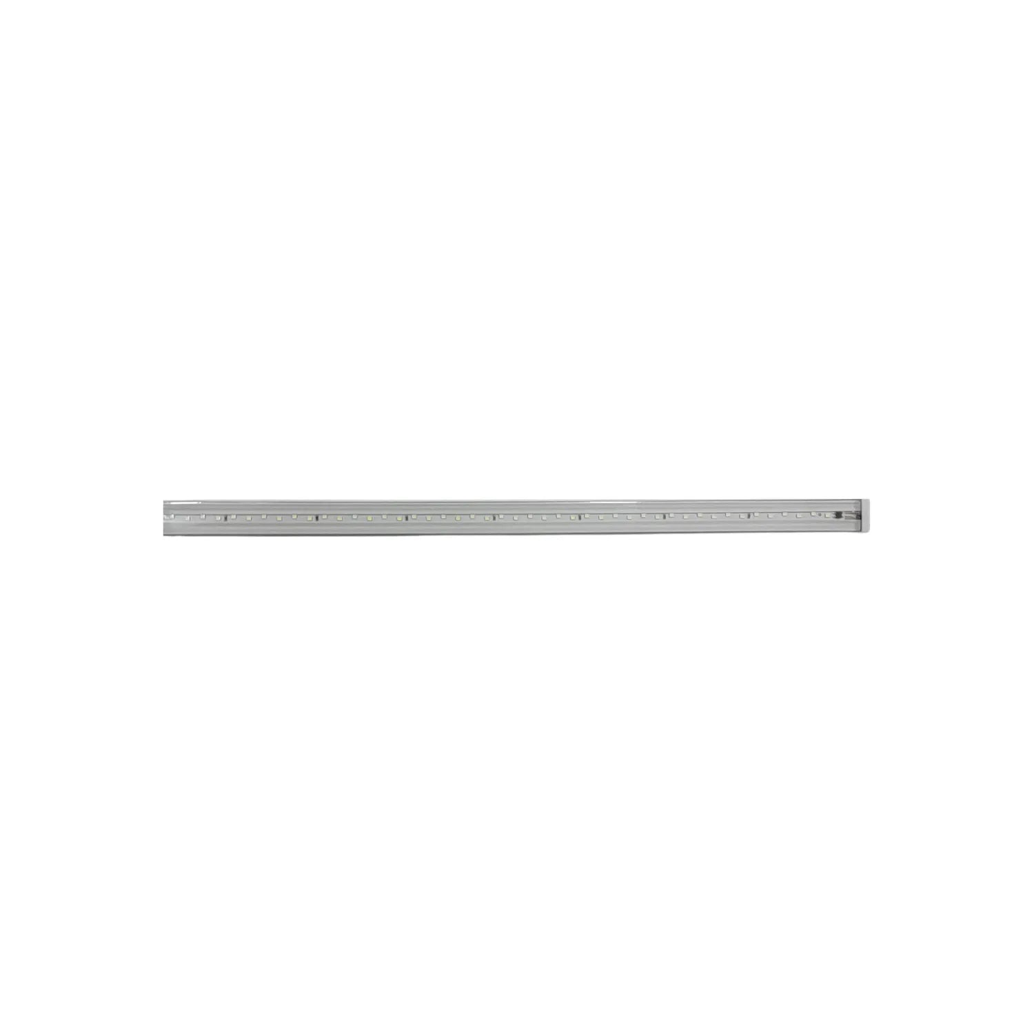 Barra de luz LED lineal blanca, con múltiples chips y perfil delgado gris, para iluminación interior.