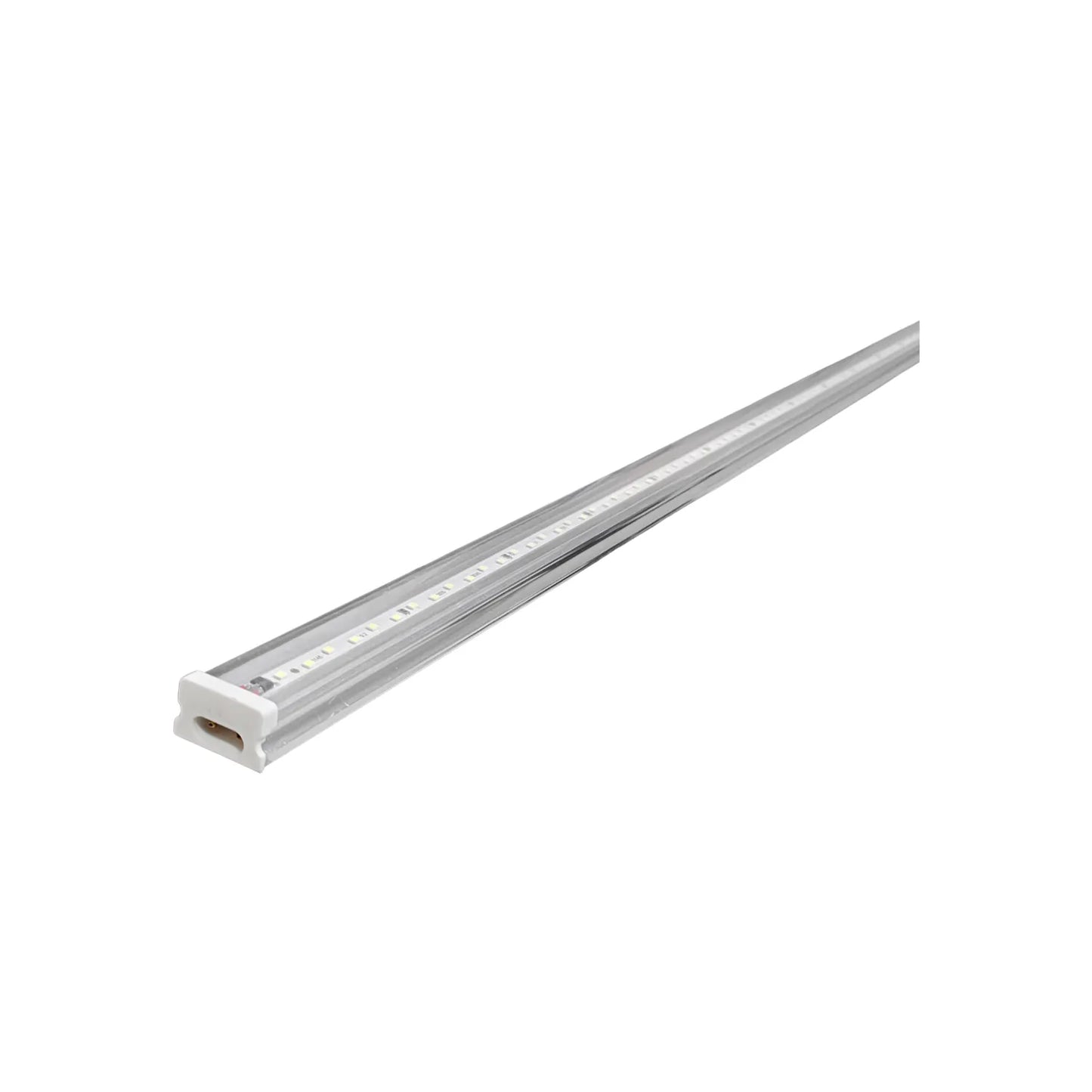 Lámpara de tubo LED transparente de perfil bajo, con chips blancos y base de aluminio para talleres y garajes.