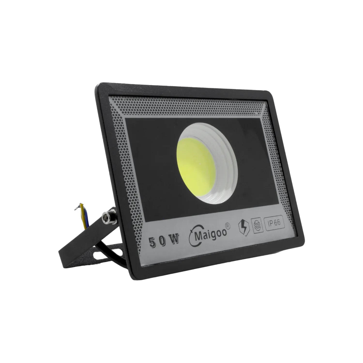 Reflector LED 50W Maigoo negro, multivoltaje, luz potente para exteriores, resistente IP66.